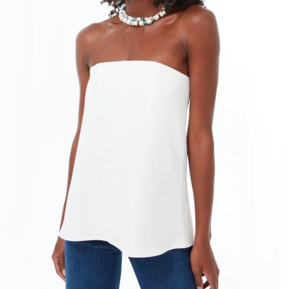 NWT Tuckernuck Strapless Ivory White Crepe Marin Top Flowy Blouse Classy Small